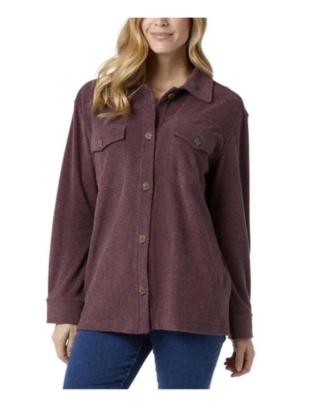 NWOT 32 Degrees Heat Women's Relaxed Fit Long Sleeve Button-Up Shirt Size Small